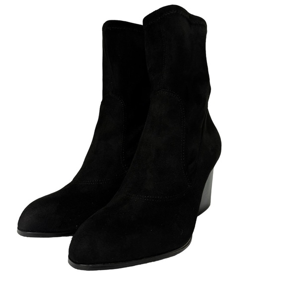 NEW Donald Plinar Pandra Black Stretch Suede Pull On Ankle Boots Booties Size 9 - Picture 3 of 14